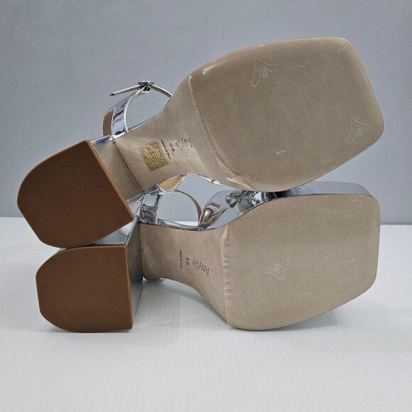 Aeyde Platform Block Heel Sandal Women EU 39 Metallic Silver Leather Ankle Strap - Picture 14 of 16